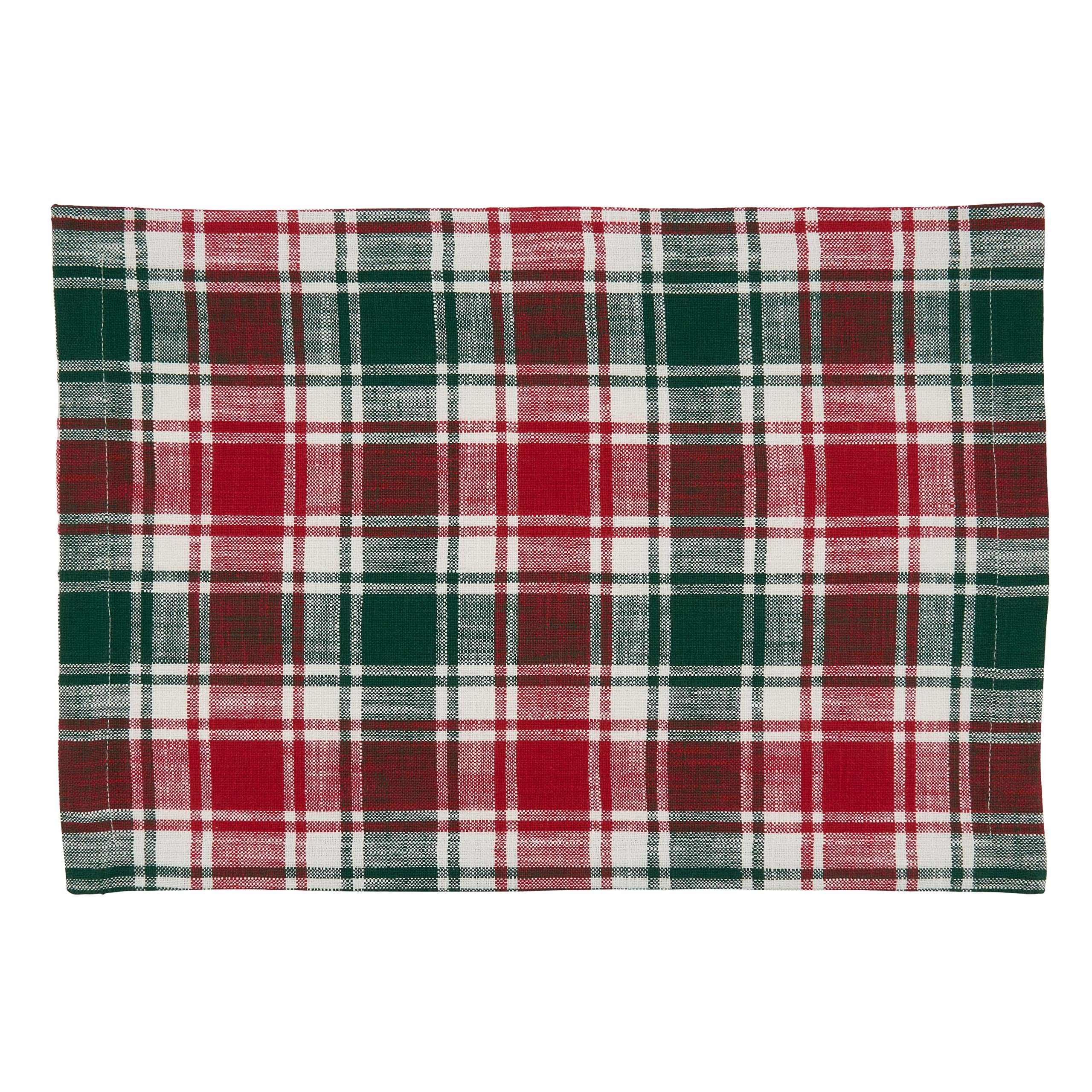 SARO LIFESTYLE Lionel Collection Cotton Placemats With Plaid Design (Set of 4), 14"x20", Red/Green