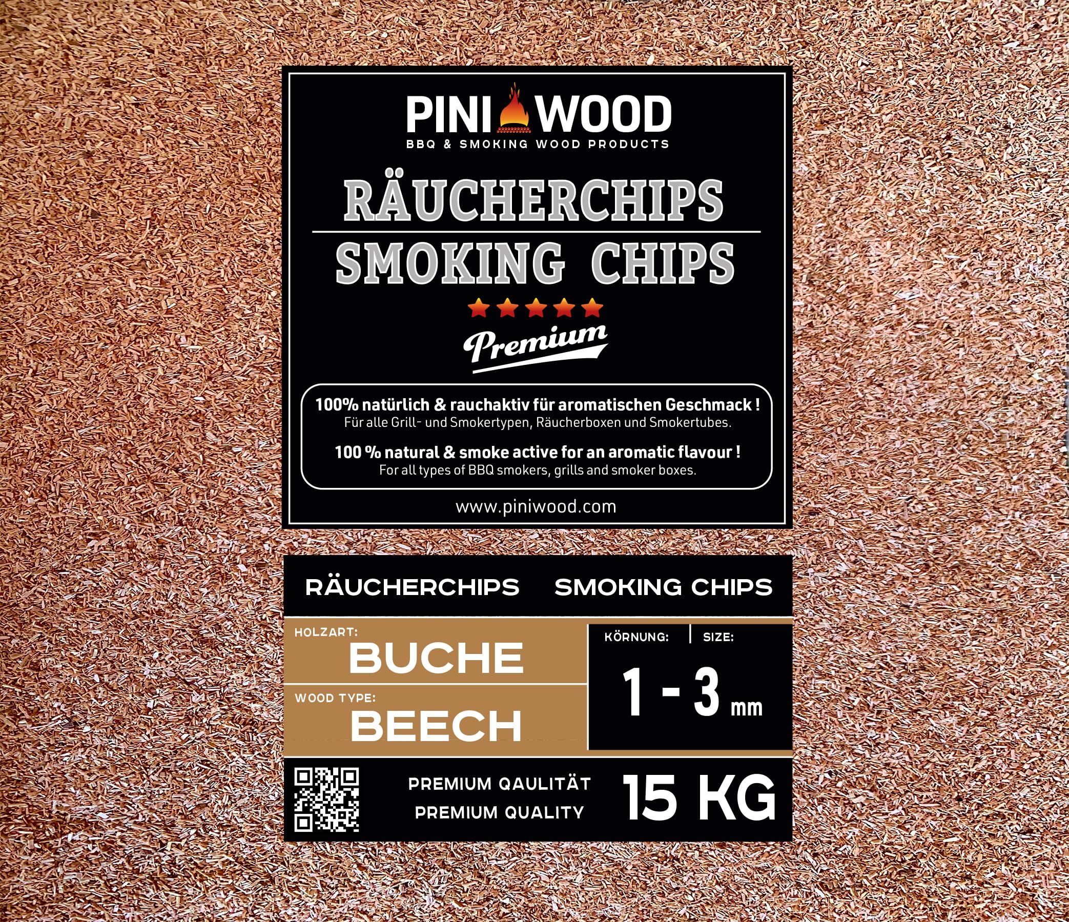 PINI 15 kg de virutas de ahumar haya 1-3 mm Smoking Dust