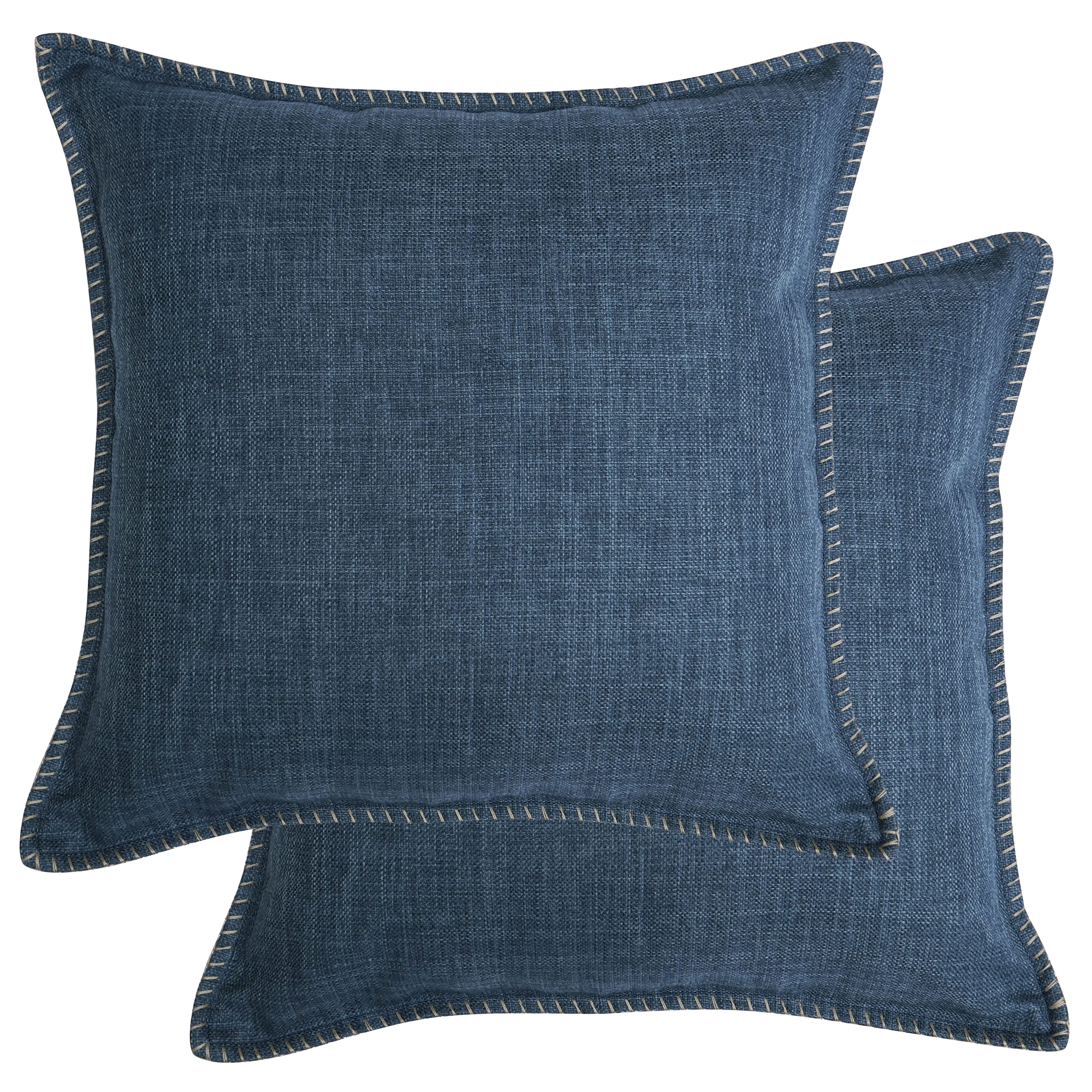 Honeycomb Indoor Square Toss Pillow 18"x18", Faux Linen Indigo Blue Pack of 2 Pillows