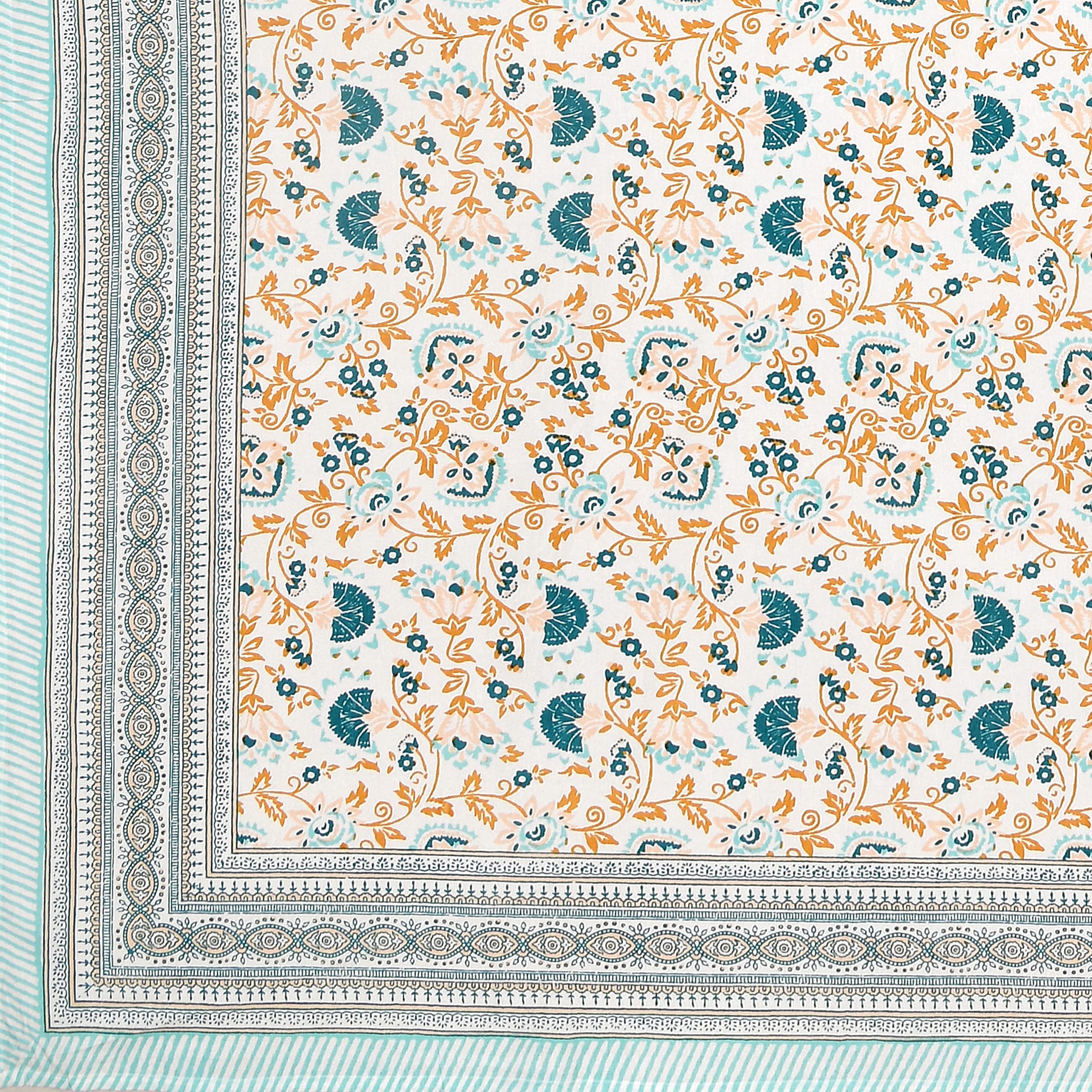 BLOCKS OF INDIA Hand Block Printed 200 TC Cotton King Size Bedsheet (Turquoise JAAL) 4