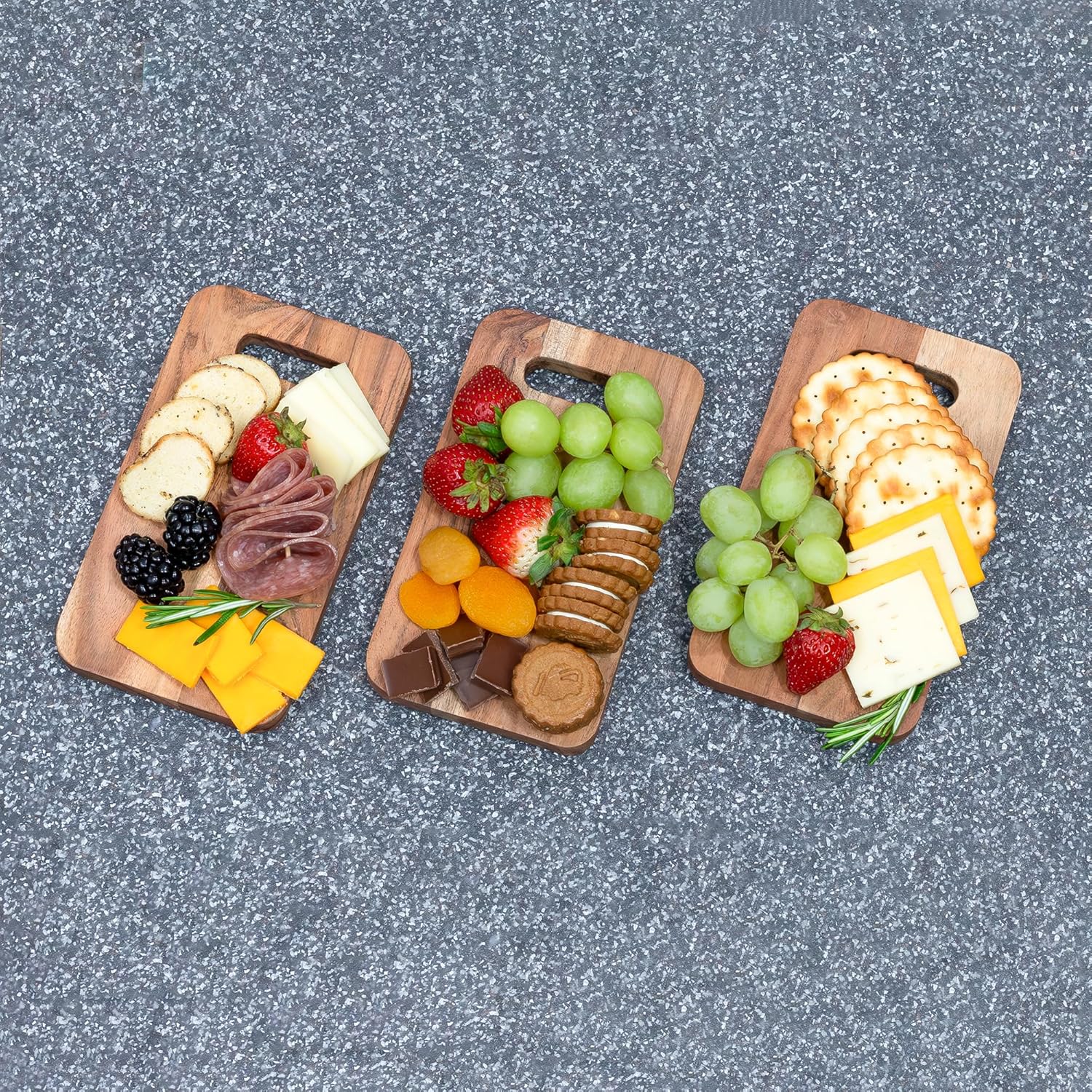 Set of 3 Natural Brown Acacia Wood Mini Charcuterie Boards