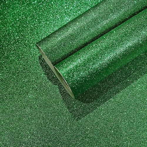 Papel tapiz de 15.7 x 236 pulgadas con purpurina verde brillante para pegar y despegar, papel de contacto decorativo autoadhesivo con purpurina