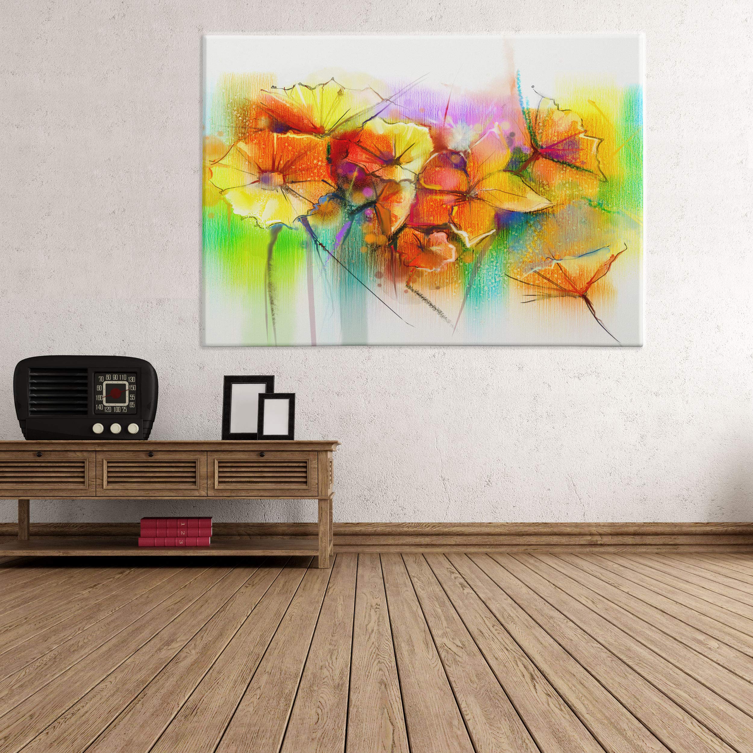 5922 Tableau à fleurs colorées, motif image, abstrait, peinture numérique, moderne sur toile, 50 x 70 cm, sans cadre