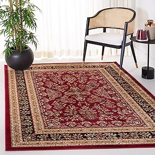 SAFAVIEH Traditionell Teppich für Wohnzimmer, Esszimmer, Schlafzimmer - Lyndhurst Collection, Kurzer Flor, Rot und Schwarz, 120 x 180 cm
