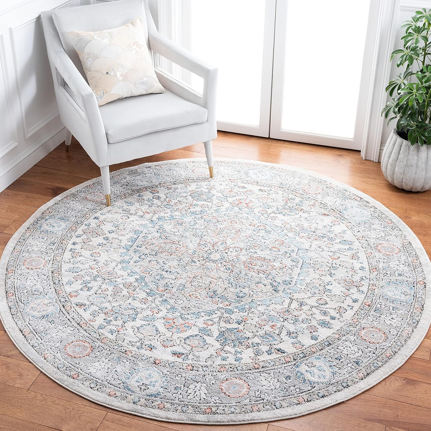 SAFAVIEH Oregon Collection Area Rug - 6'7" x 8'7", Grey & Blue, Oriental Distressed Design, Non-Shedding & Easy Care, Ideal for High Traffic Areas in Living Room, Bedroom (ORE813F)
