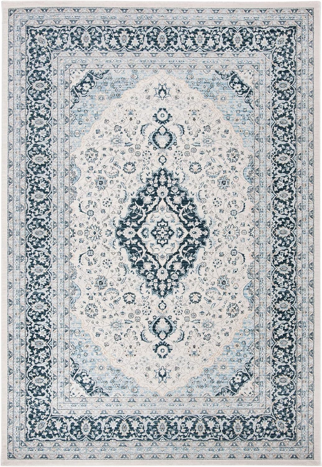 SAFAVIEH Isabella Collection Area Rug - 5'3" x 7'6", Cream & Dark Blue, Oriental Design, Non-Shedding & Easy Care, Ideal for High Traffic Areas in Living Room, Bedroom (ISA919A)