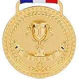 Gold Silver Bronze Medals for 1st 2nd 3rd Place Trophy Awards, Bright or Antique Finish with Attached Red White Blue Satin Ribbon - Sold Separately