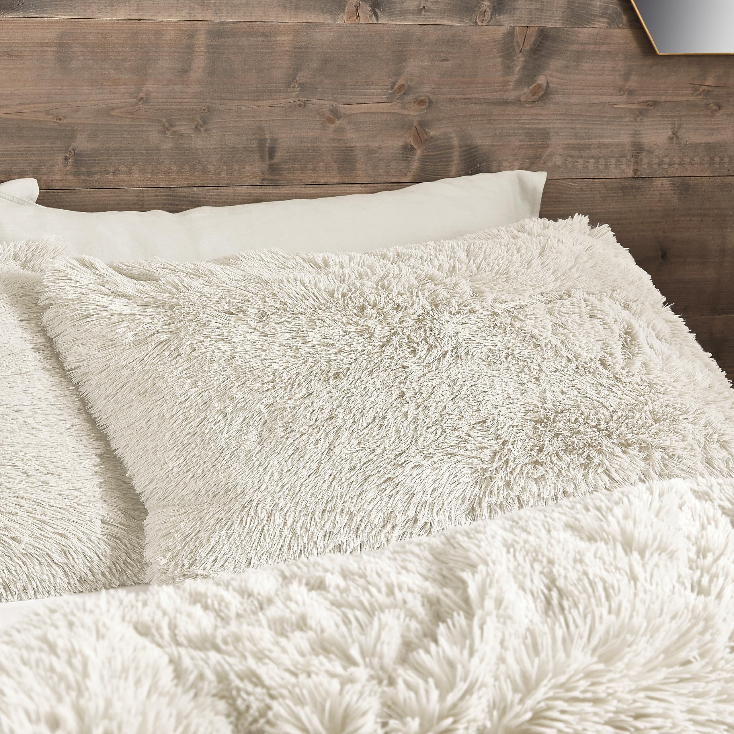 Catherine Lansfield Cuddly - Juego de Funda de edredón y Fundas de Almohada de Pelo sintético para Cama Doble, Color Crema