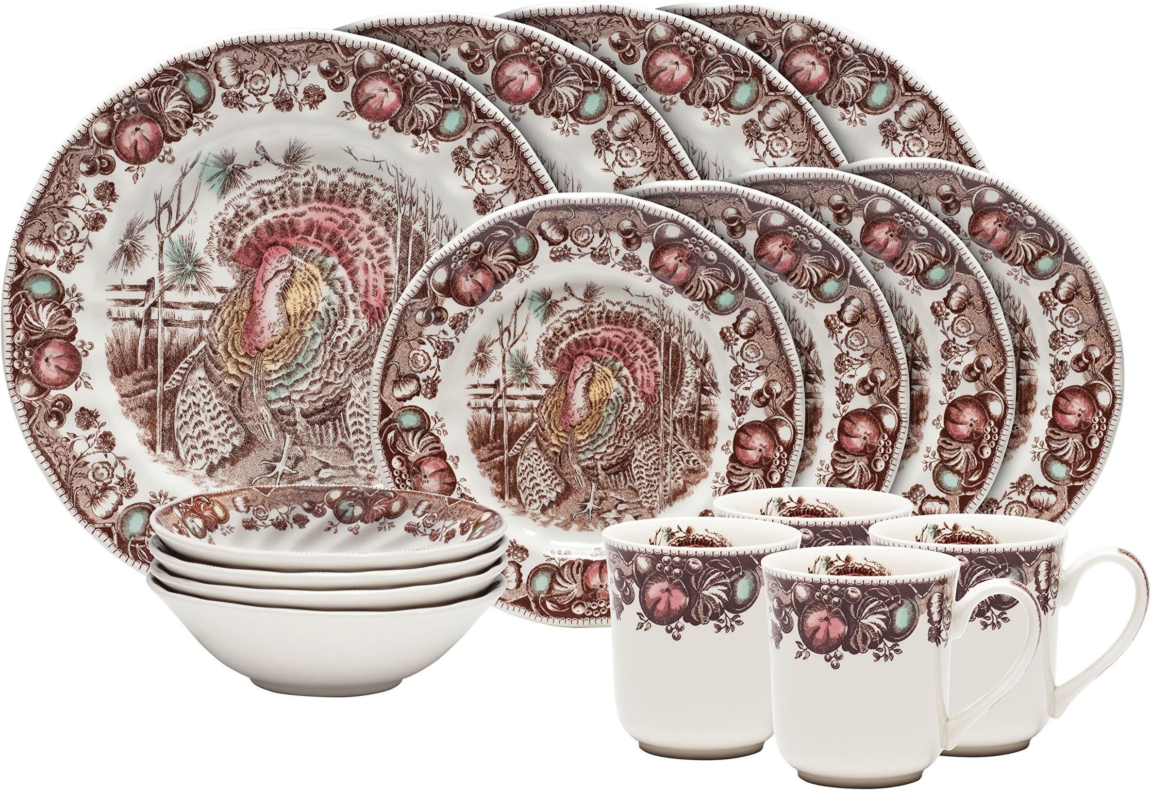 Johnson Brothers 16-Piece His Majesty Dinner Set, Multicolored