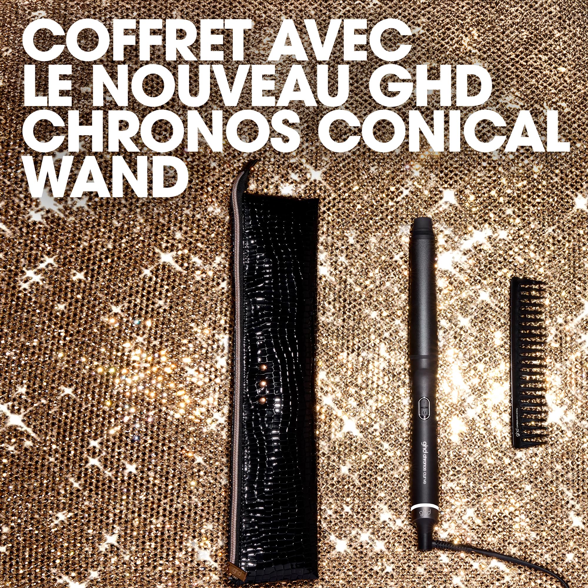 ghd - Coffret ghd Chronos Conical Wand - Boucleur cheveux (Noir) - Peigne et pochette inclus - Boucles naturelles, wavy facile - Coiffure 3x plus rapide, sans dommage - Toutes longueurs de Cheveux