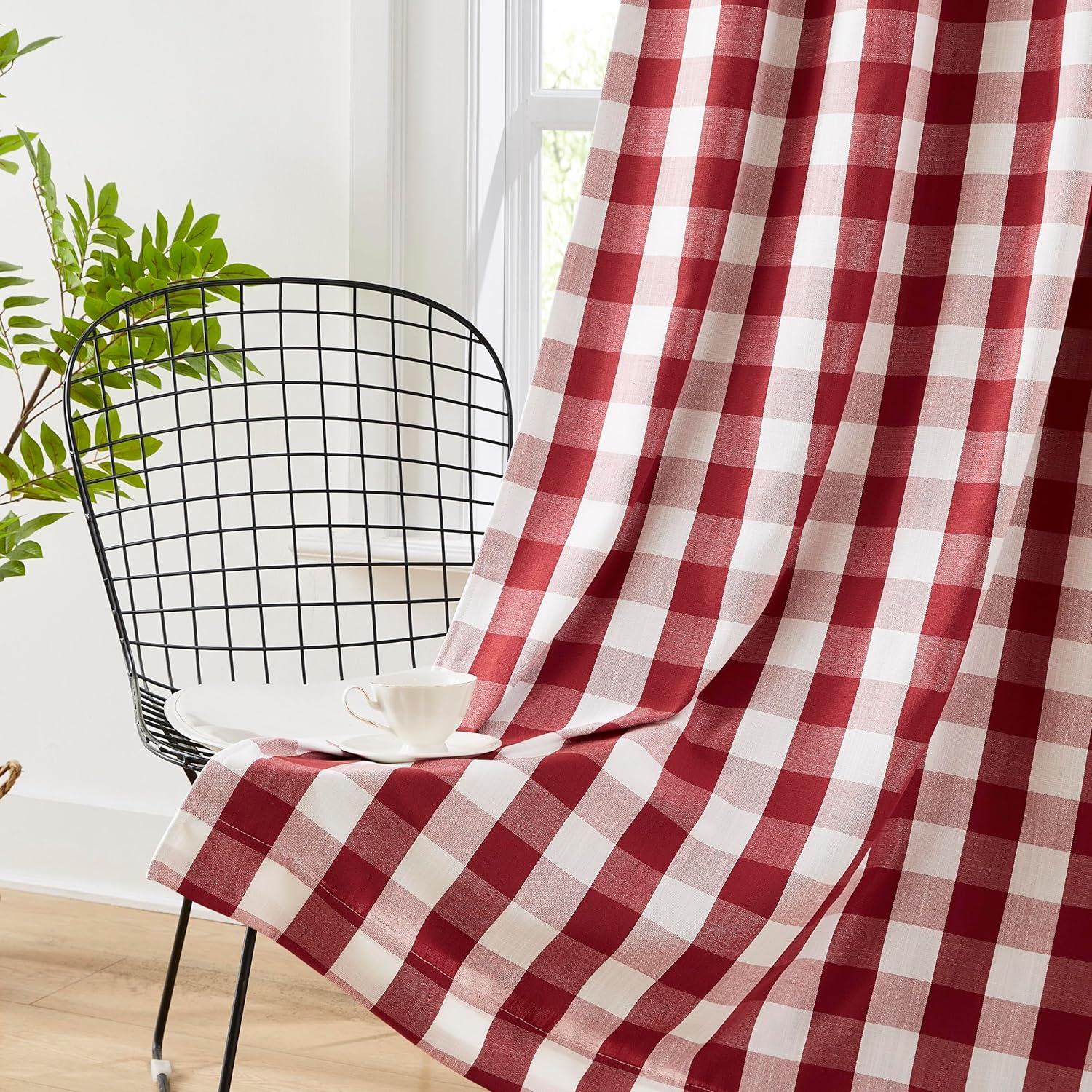 Amzdecor Buffalo Check Plaid Full Blackout Window Curtains 90 Inches Long for Bedroom Noise Reducing Total Room Darkening Grommet Drapes,Vintage Farmhouse Window Treatment,2 Panels,52"x90",Red White