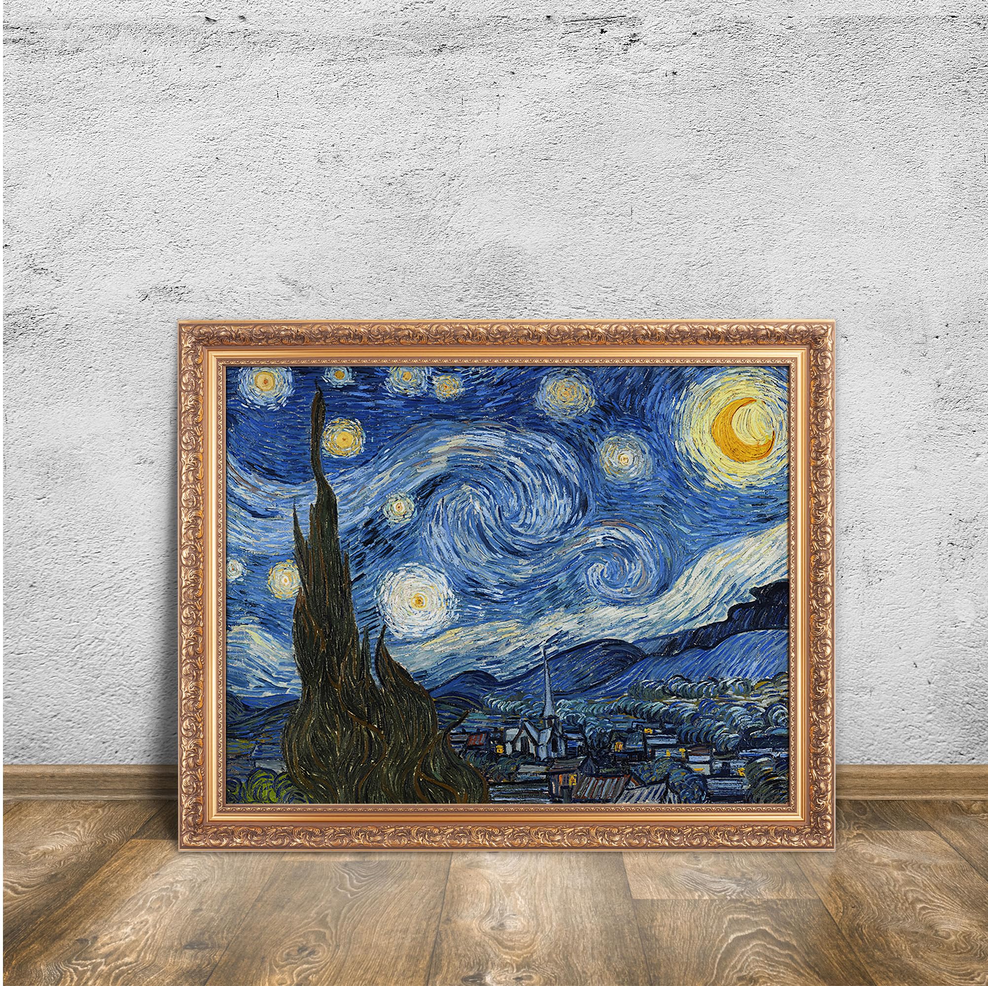 星月夜 ゴッホ　装飾フレーム付き ゴッホ 星月夜 フォトタイル木製フレーム付き 絵画 chaya 通販