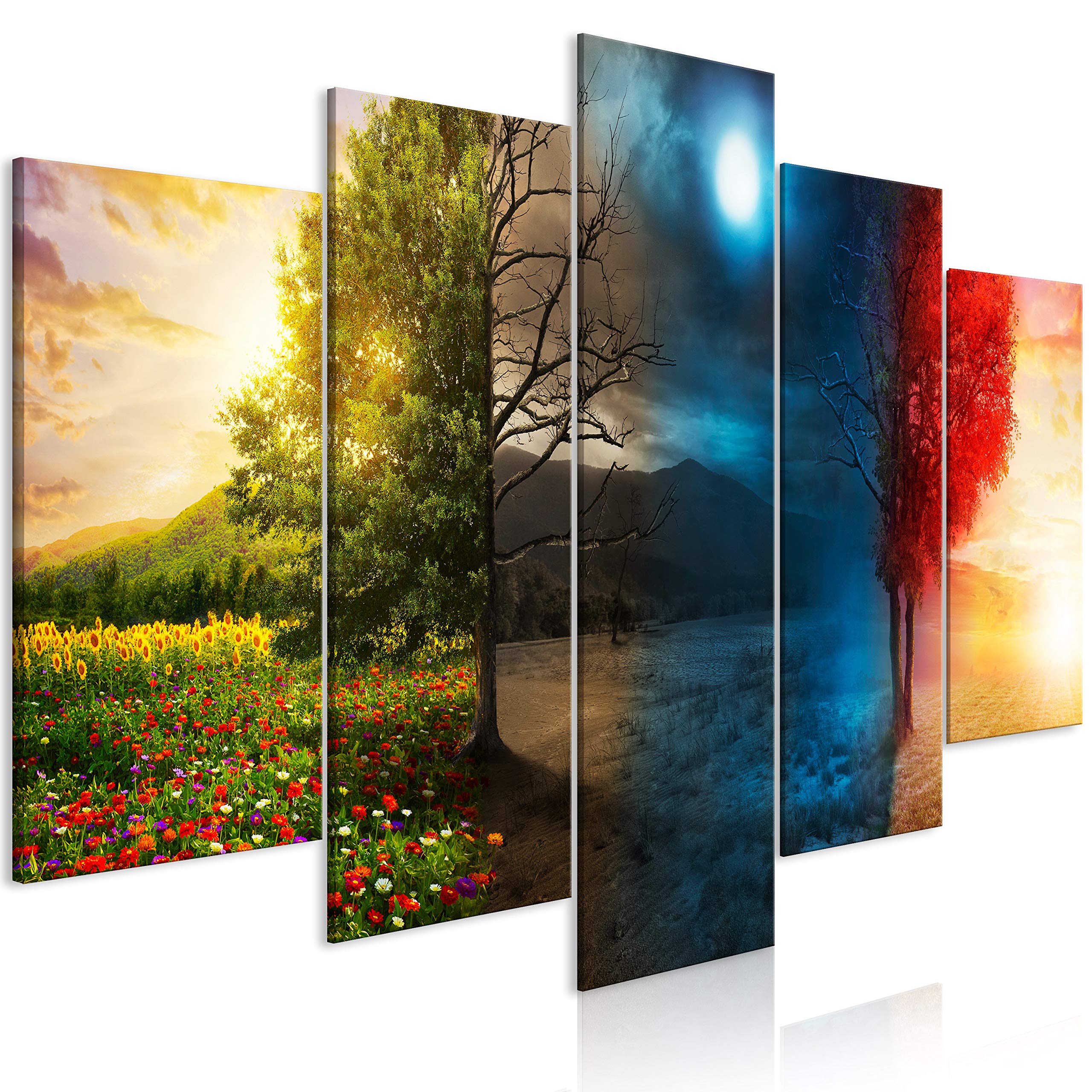 artgeist Canvas Wall Art Print Tree 59x30 in - 5pcs Home Decor Framed Stretched Picture Photo Painting Artwork Image - Nature Landscape 4 Seasons c-C-0419-b-m