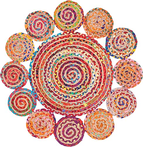 Miniatura 5 de SAFAVIEH Cape Cod Collection CAP211L - Alfombra redonda de 6 pies, redonda, color azul y natural, hecha a mano, estilo bohemio, trenzada de yute y