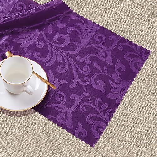 Miniatura 6 de Manyshofu 12 caminos de mesa de satén rojo  12 x 108 pulgadas, decoración de camino de mesa de damasco, camino de mesa jacquard brillante y suave,