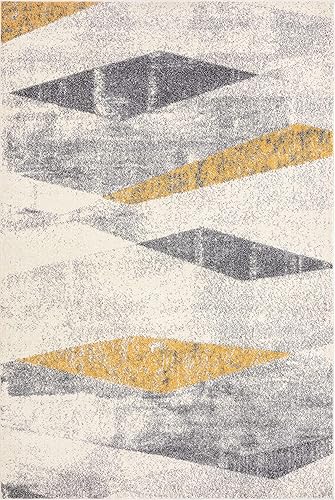 Miniatura 2 de Abani Laguna Collection - Alfombra turca envejecida geométrica, color gris y amarillo, estilo moderno, 6 x 9 pies, alfombra decorativa