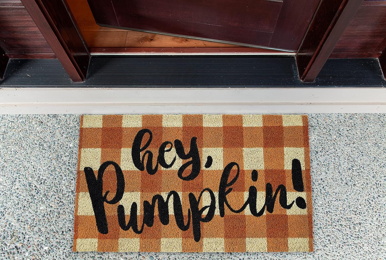 DII Natural Coir Outdoor Welcome Doormat Thanksgiving & Fall Front Door Mat, Porch Décor, 17x29, Hey Pumpkin