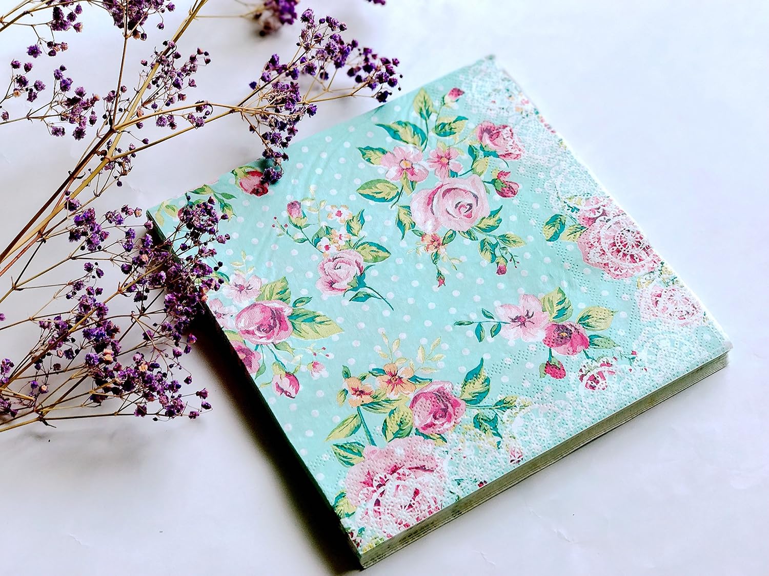 Best Cyber Deals 🔥 WallyE Paper Napkins for Bridal Shower Tea Party Birthday or Wedding, Vintage Blue Floral, 20 Pack