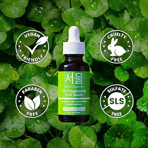 Miniatura 7 de SeoulCeuticals Suero de ácido poliglutámico orgánico  Cuidado de la piel coreano + ácido hialurónico + centella asiática  K Beauty Anti