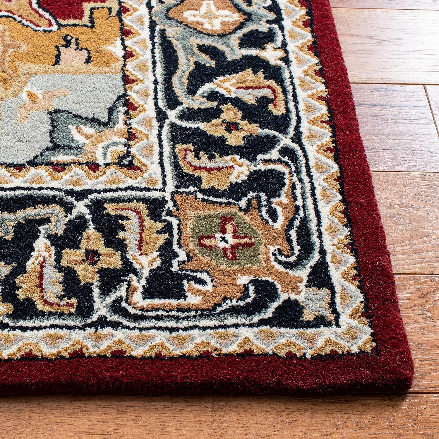 Ivory and Red Hand-Tufted Wool 5' x 8' Area Rug
