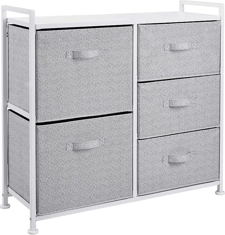 Bedroom Closet Organizer with 5-Fabric Storage Drawers for Clothes Storage, White