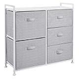 Amazon Basics Bedroom Closet Organizer with 5-Fabric Storage Drawers for Clothes Storage, White