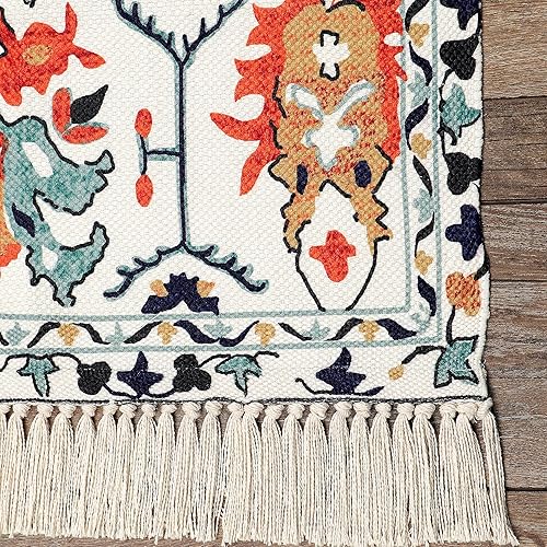 Miniatura 4 de Kaspene Home - Alfombra oriental ultrafina lavable naranja y azul, 4 x 6 - Para dormitorio, cocina, sala de estar y baño - Apto para niños y mascotas