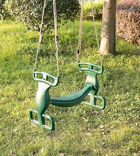 Miniatura 3 de Swingset al aire libre de plástico doble planeador patio patio 2 persona niños diversión columpio, verde