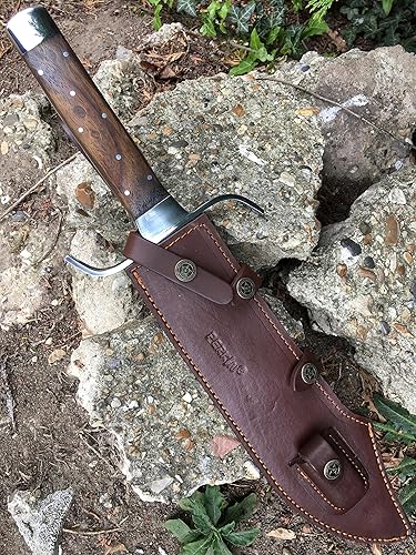 Miniatura 9 de Perkin Cuchillo de caza con funda de cuero, hoja de acero 440C con mango de madera de nogal