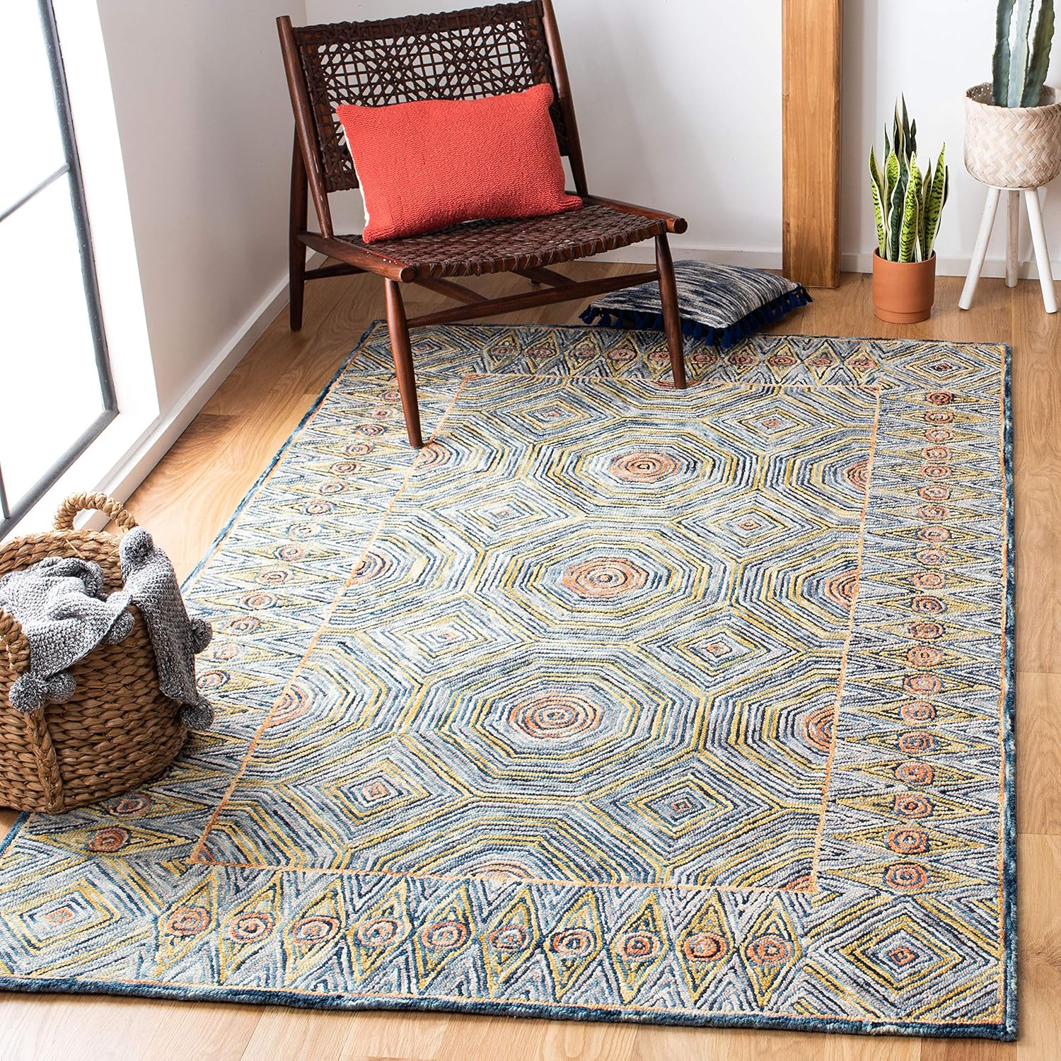 SAFAVIEH Micro-Loop Collection Accent Rug - 3' Square, Green & Blue, Handmade Wool, Ideal for The Living Room, Dining, Bedroom (MLP638Y)