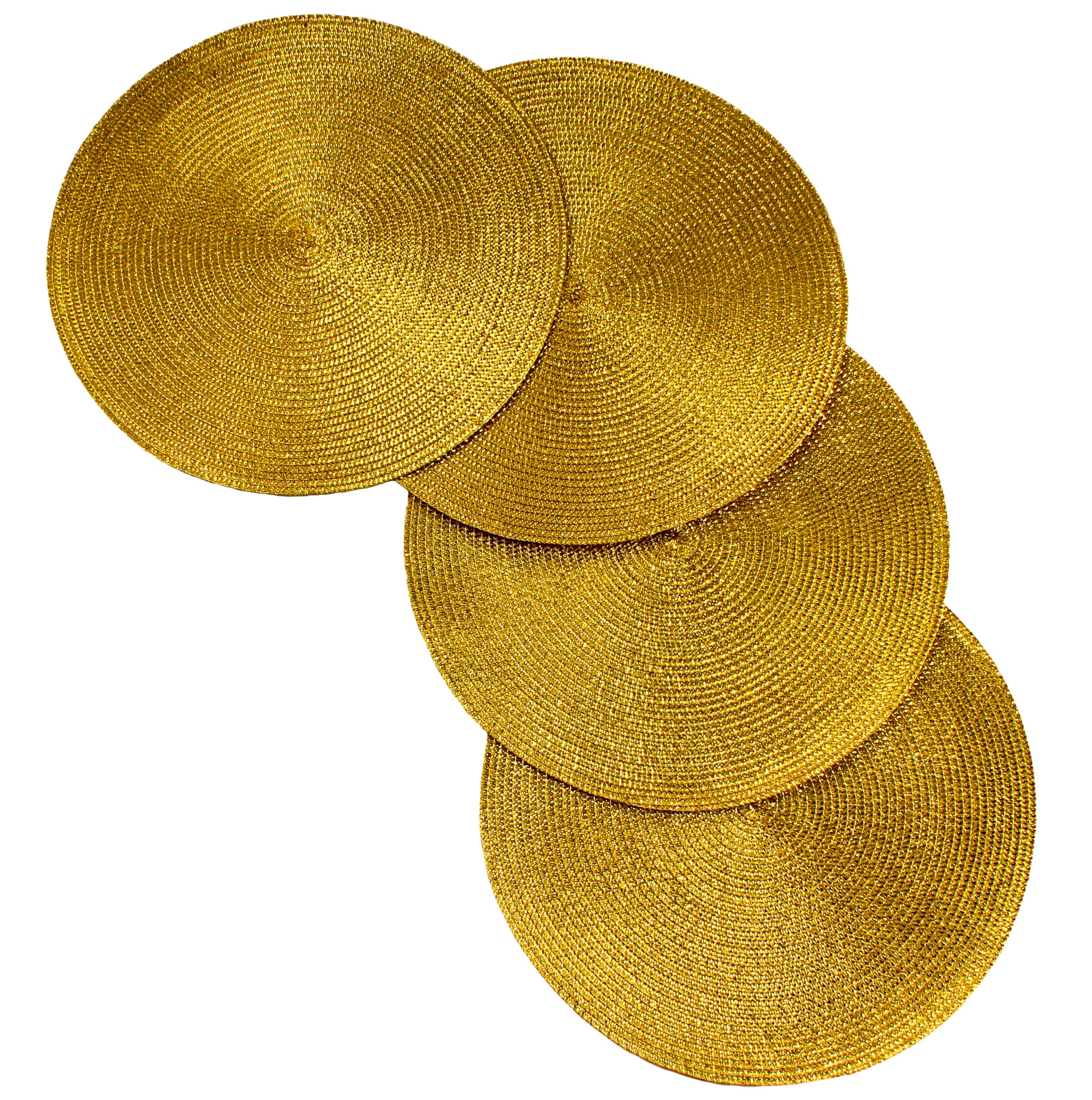 Christmas Carol Woven Spiral Table Placemats 15 Inches Round Set of 4 Non-Slip Dining & Kitchen Table Mats Gold