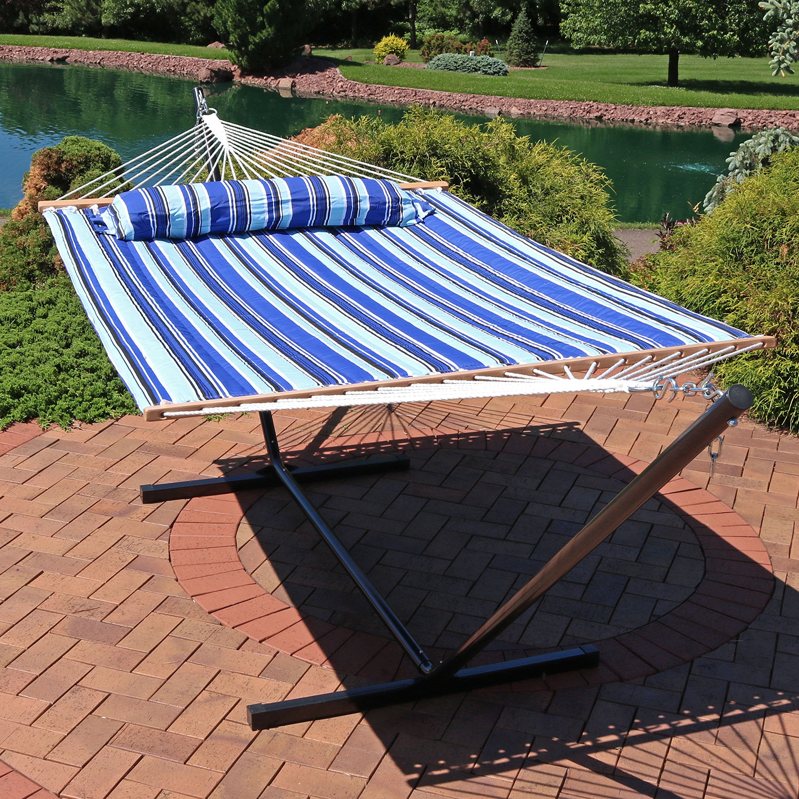 Sunnydaze Quilted Fabric Hammock Two Person with 12Foot Stand and