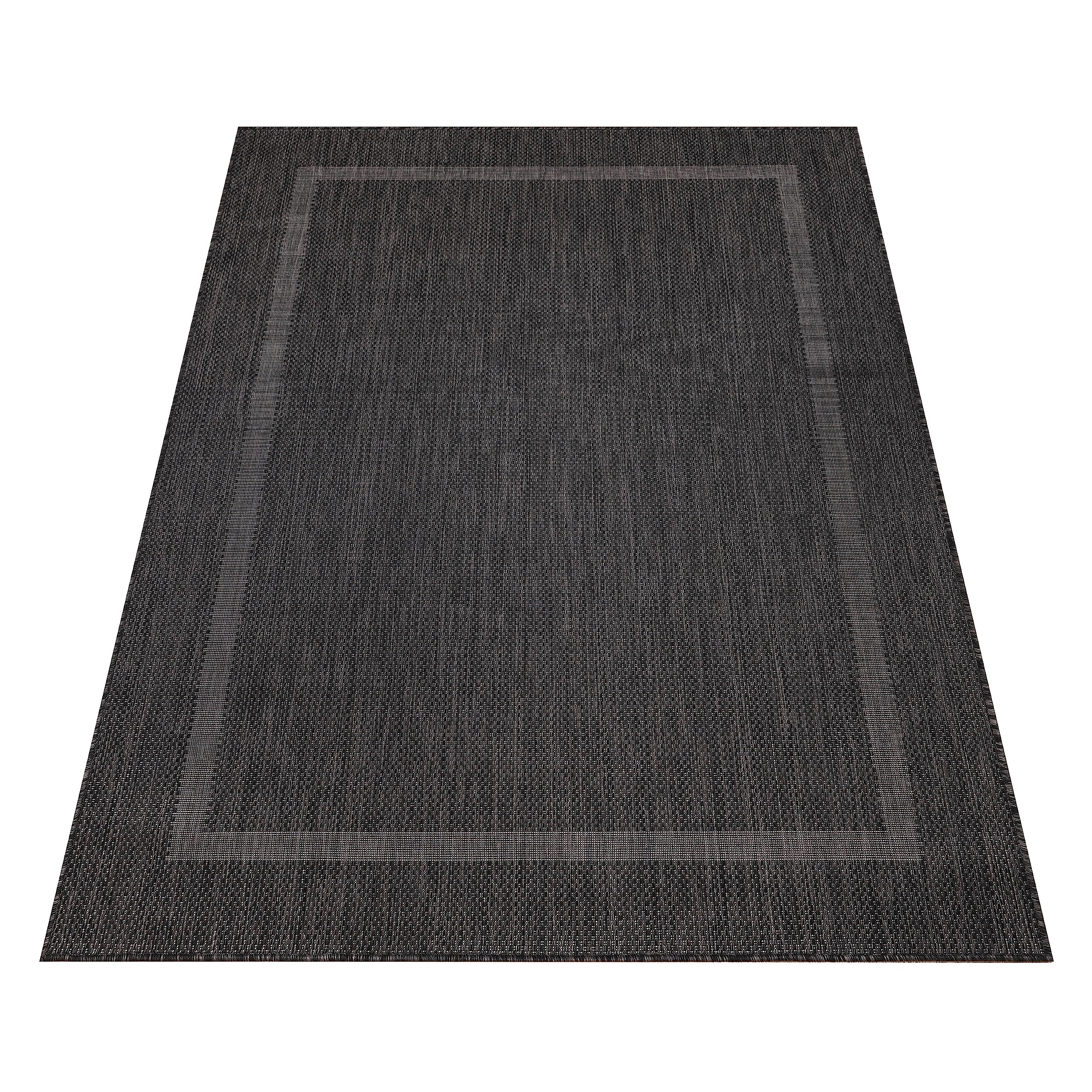 HomebyHome Tapis d'extérieur uni résistant aux intempéries, idéal pour Les terrasses, Les balcons, Les Jardins et Les Cuisines, Couleur: Noir, Taille: 200 x 290 cm