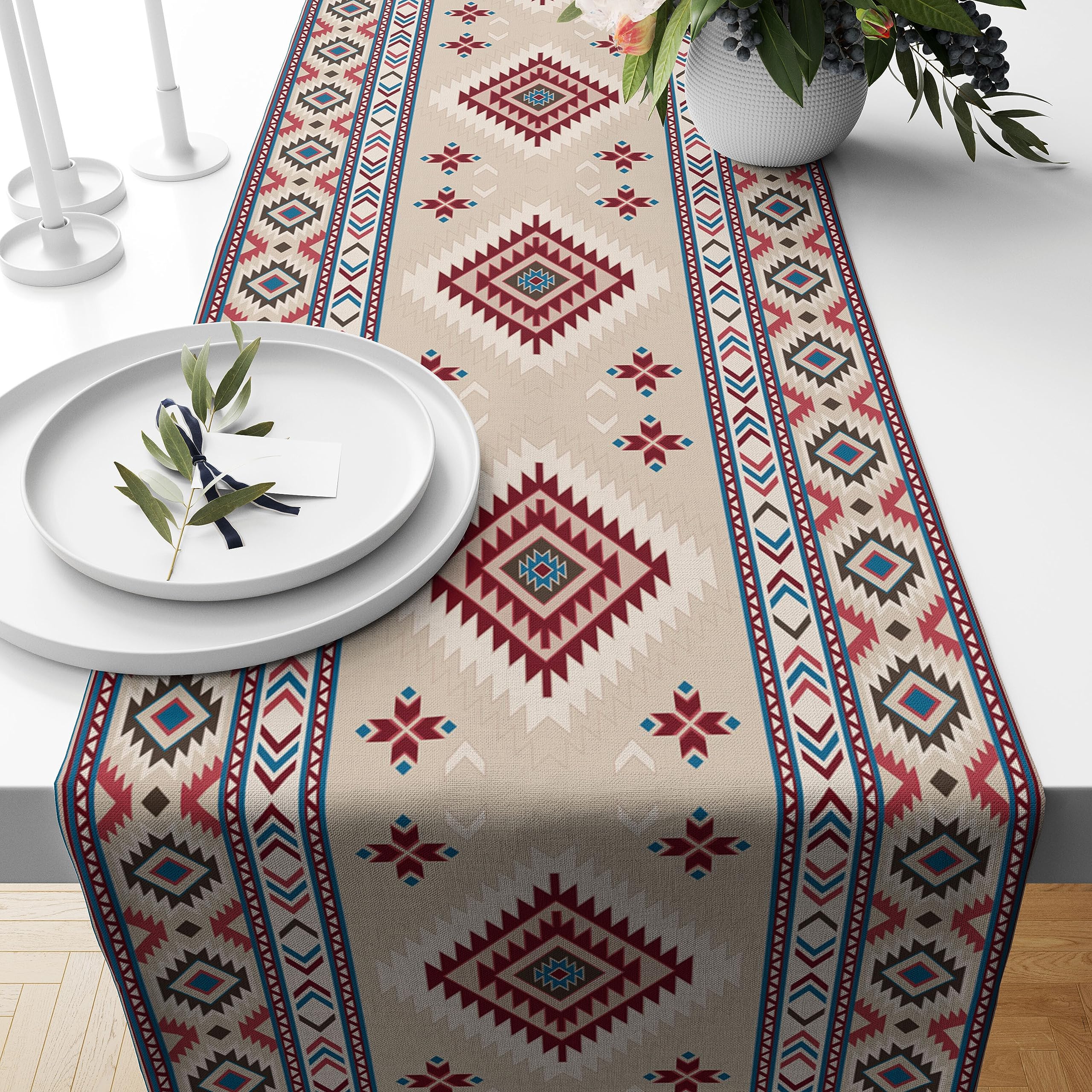 Rustic Ethnic African Table Runner Vintage Tribal Aztec Southwestern Native American Runner for Kitchen Table Dining Room Coffe 13x108 inch