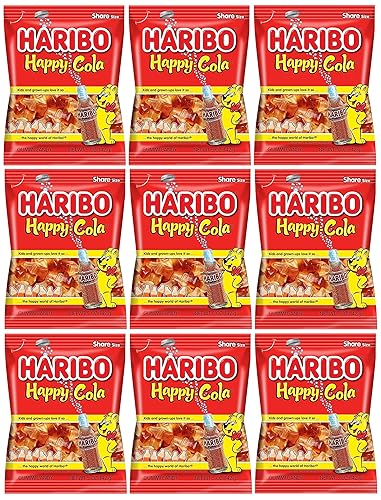 Haribo - Paquete de 9 caramelos de gomita Happy Cola (bolsas de 5 onzas), paquete de dulces americanos para Halloween, Pascua y más en una bolsa a