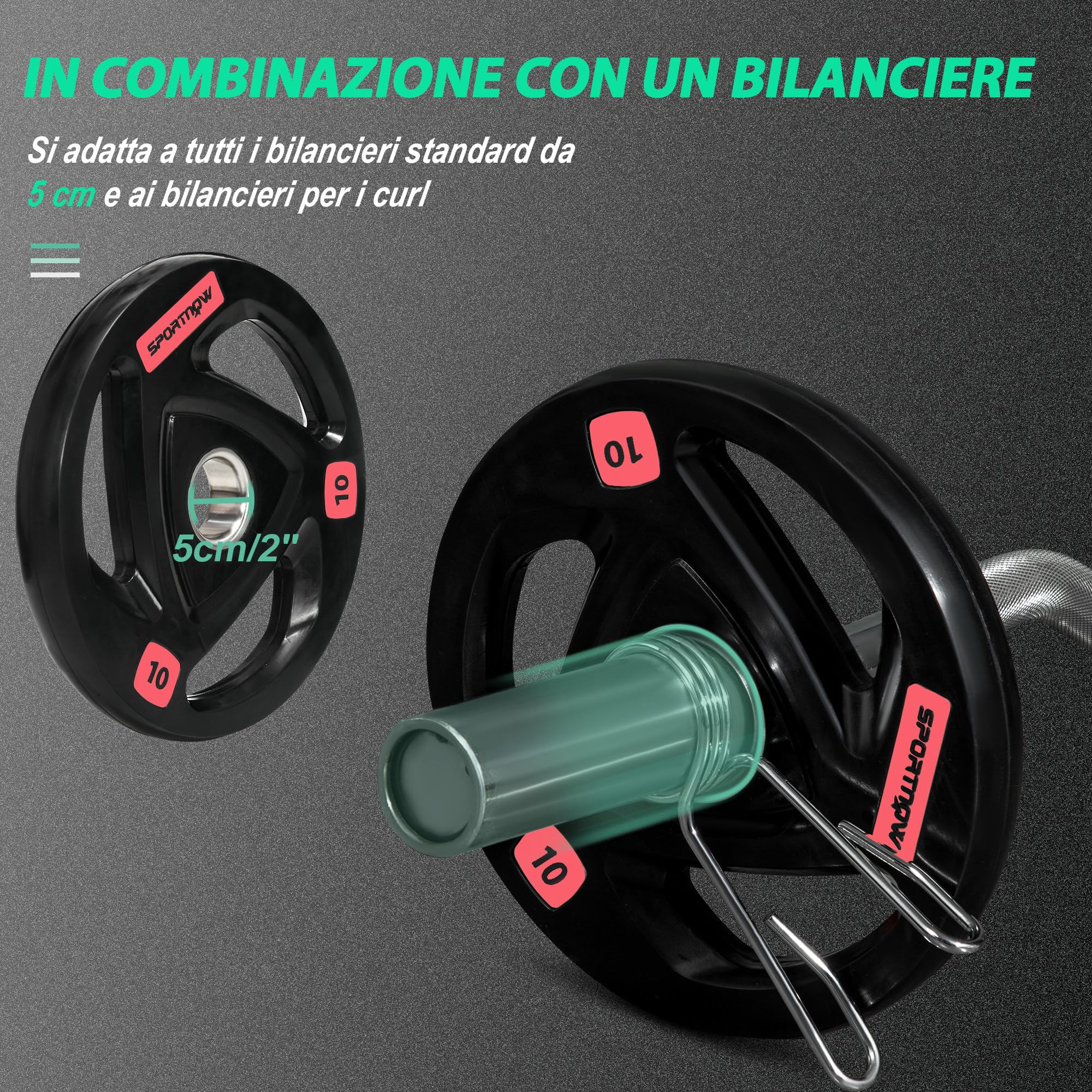 SPORTNOW Set di 2 Dischi Pesi da 2x5/10/15/20kg in Acciaio con Rivestimento in Gomma, Foro Ø5cm per Bilanciere e Impugnature per Uso Manuale
