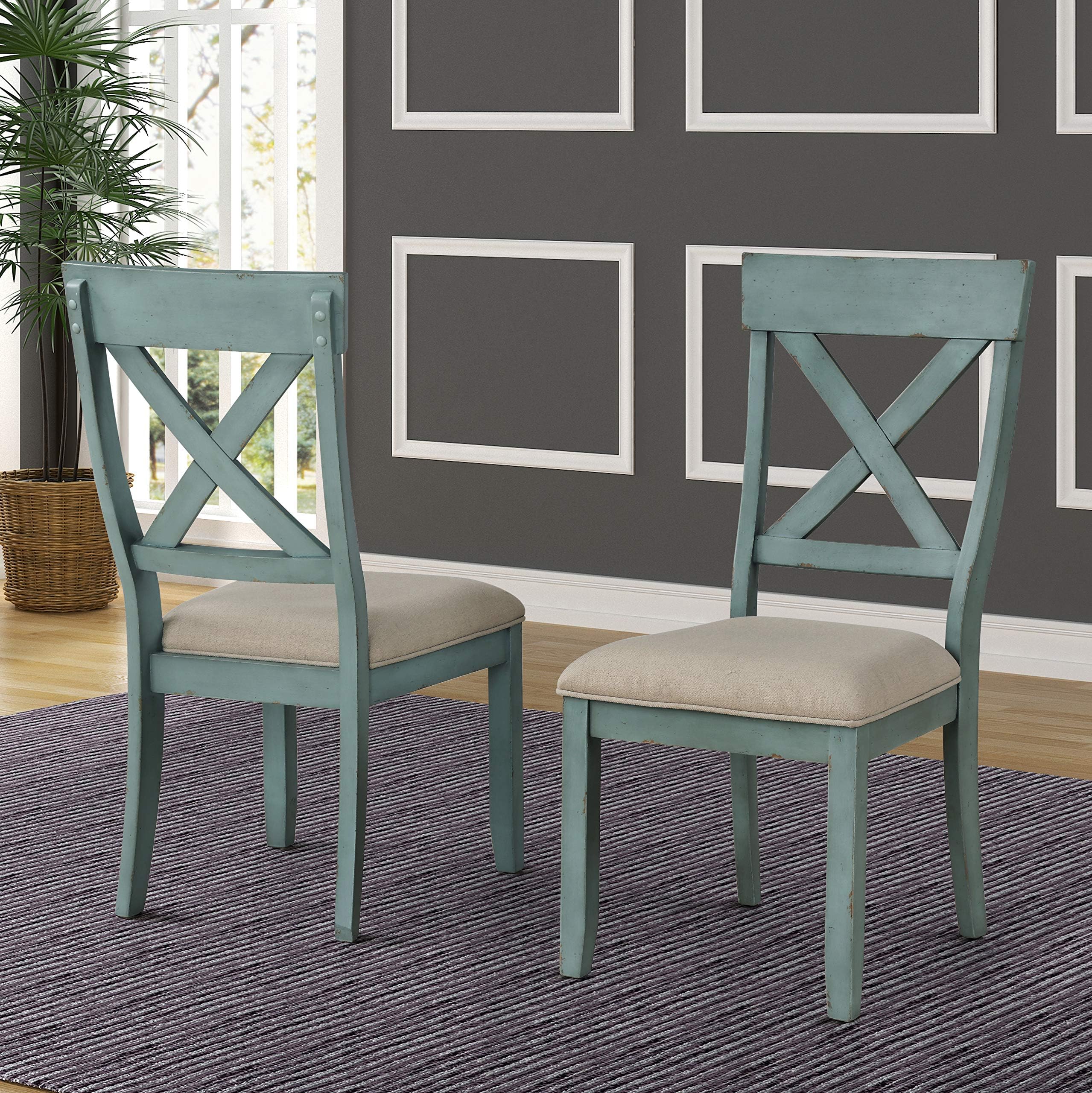 Prato Wood Cross Back Upholstered Dining Chairs, Set of 2