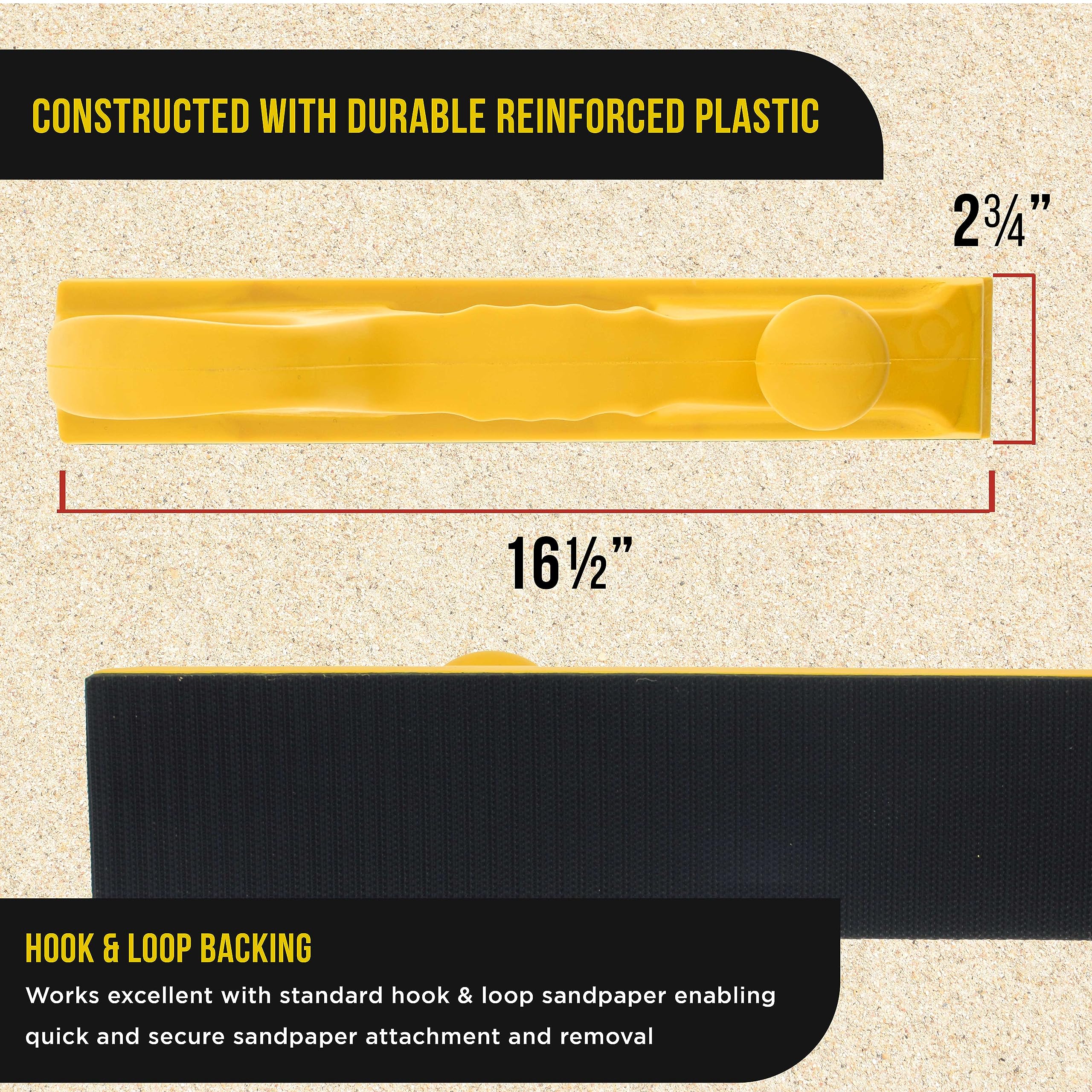 Dura-Gold Pro Series - Bloque rígido de lijado a mano para longboard con respaldo de velcro y almohadilla adaptadora de conversión de respaldo PSA, para rollos continuos o hojas de papel de lija de 16