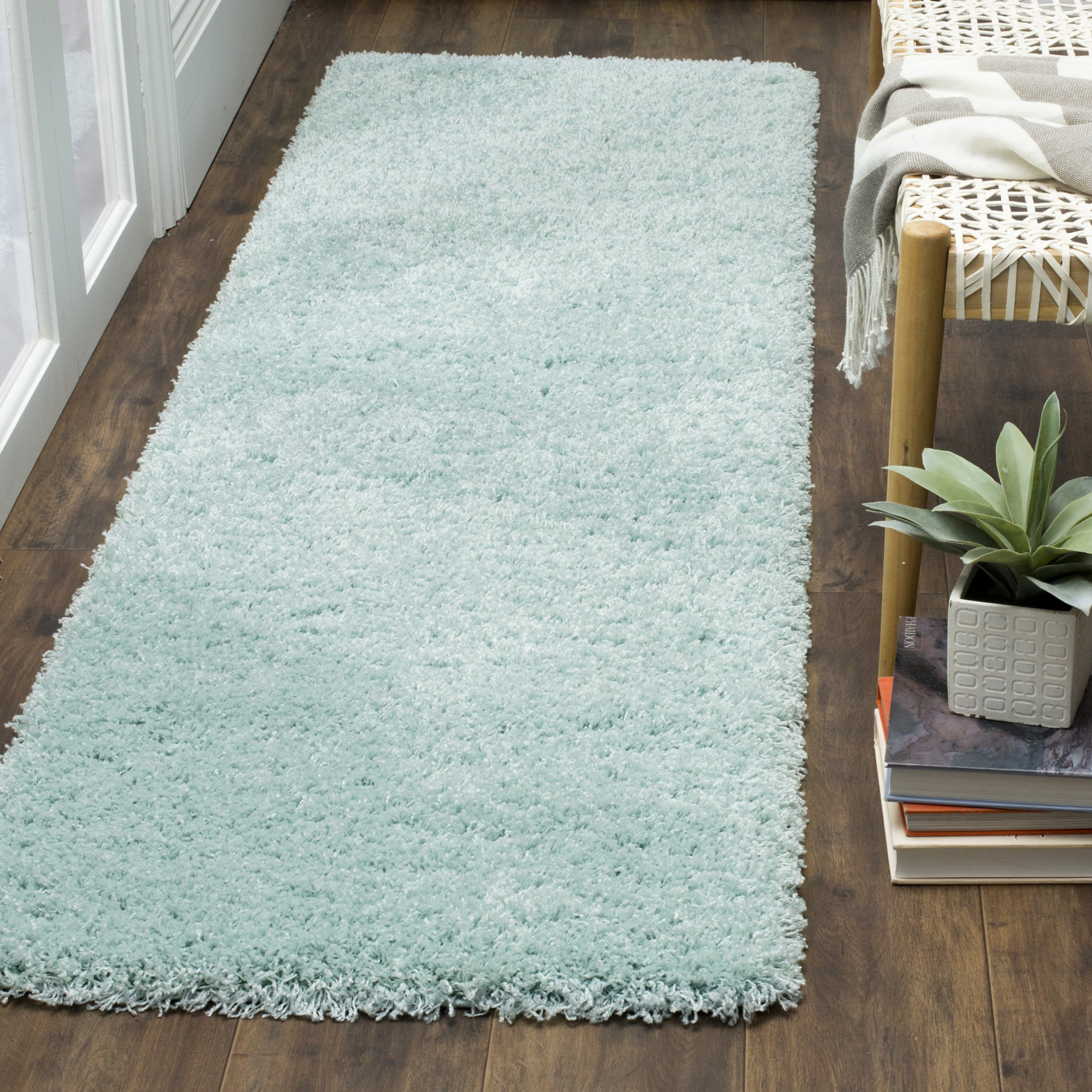 SAFAVIEH Laguna Shag Collection Runner Rug - 2'3" x 6', Light Blue, Solid Design, Non-Shedding & Easy Care, 2-inch Thick Ideal for High Traffic Areas