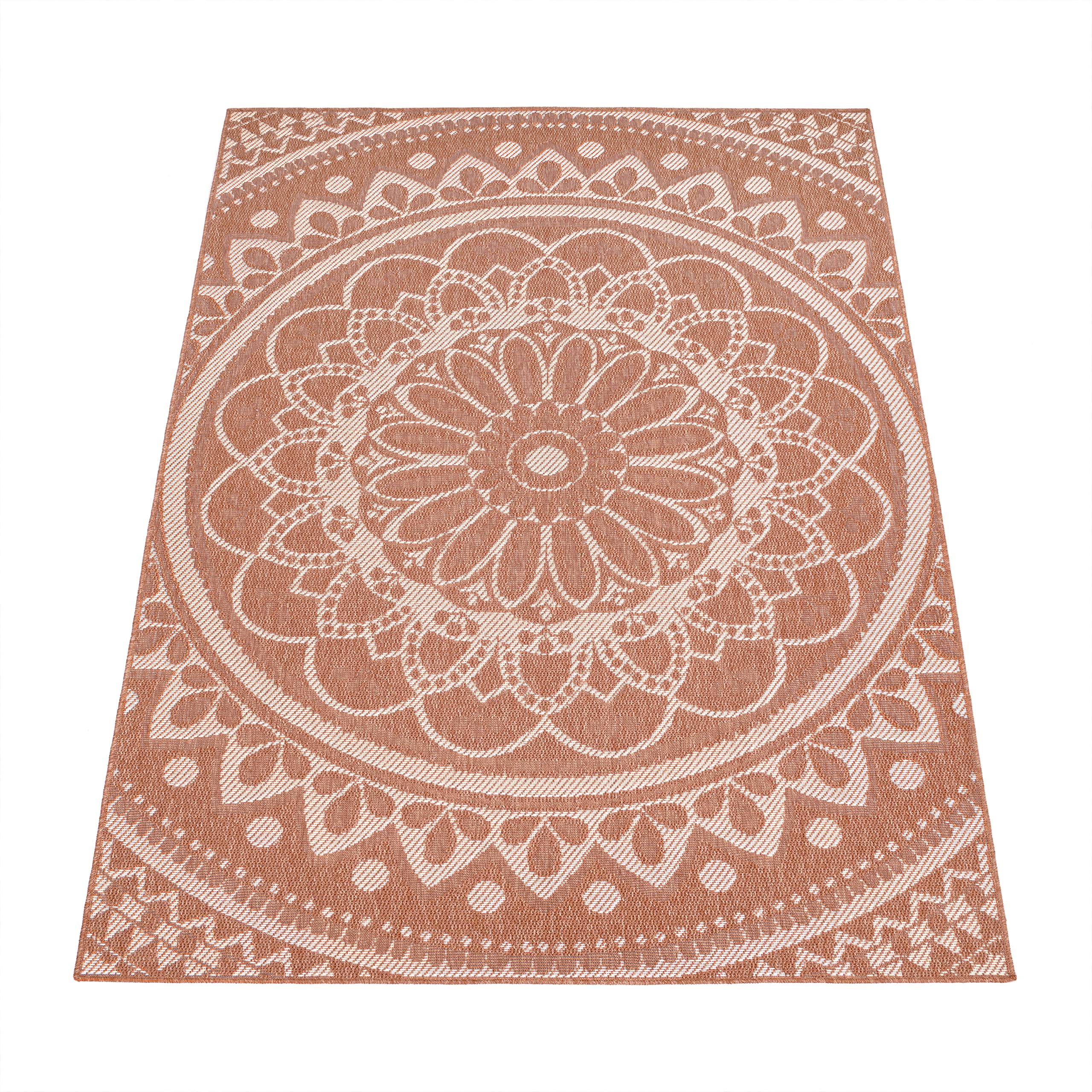 Buiten Vloerkleed Tapijt Voor Binnen En Buiten Balkon Terras Keuken Oosters Marokkaans Berber Mandala, Maat:240x340 cm, Kleur:Abrikoos
