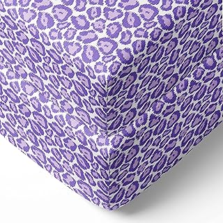Bacati - 2 Pack Girls Essentials Classic Super Soft Breathable 100% Cotton Muslin Baby Crib Fitted Sheets - Fits Standard 28 x 52 x 5 Crib & Toddler Mattresses (Ikat Leopard Purple)