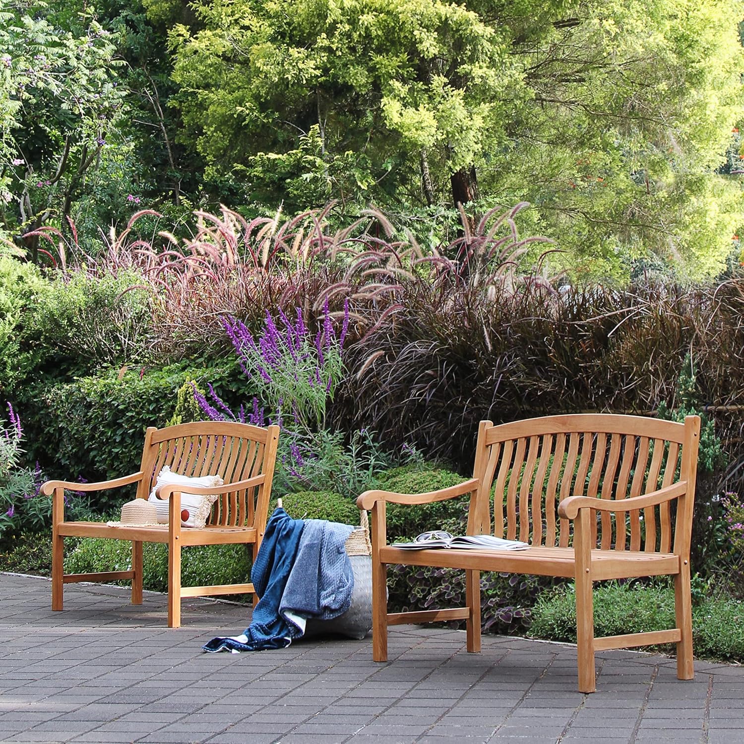 Teak Outdoor Bench Natural Traditional Backed