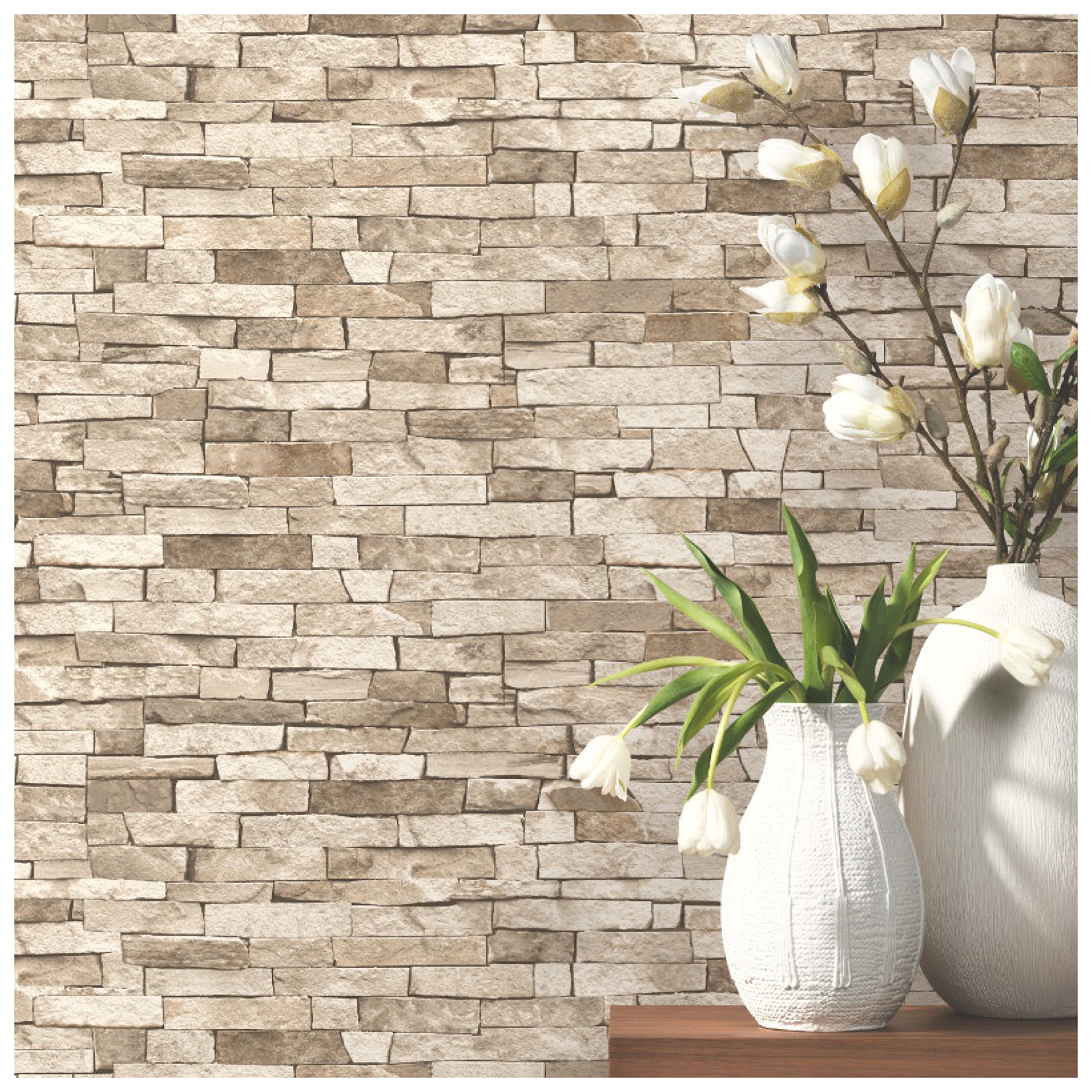 Papier peint pierres pour salon chaleureux effet mur de briques 05546-10