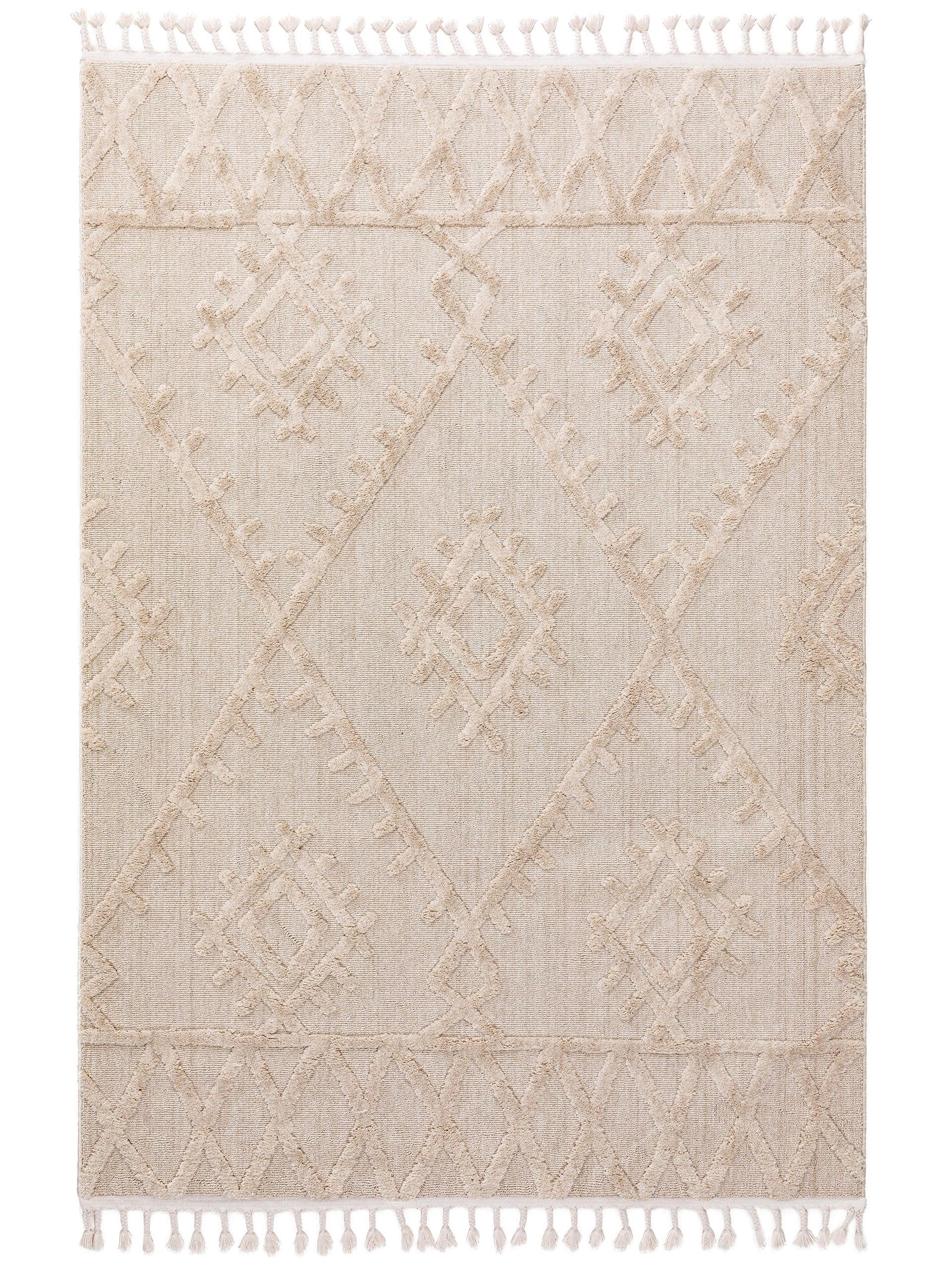 Wollen vloerkleed 80 x 150 cm lichtbeige en grijs DAVUTLAR