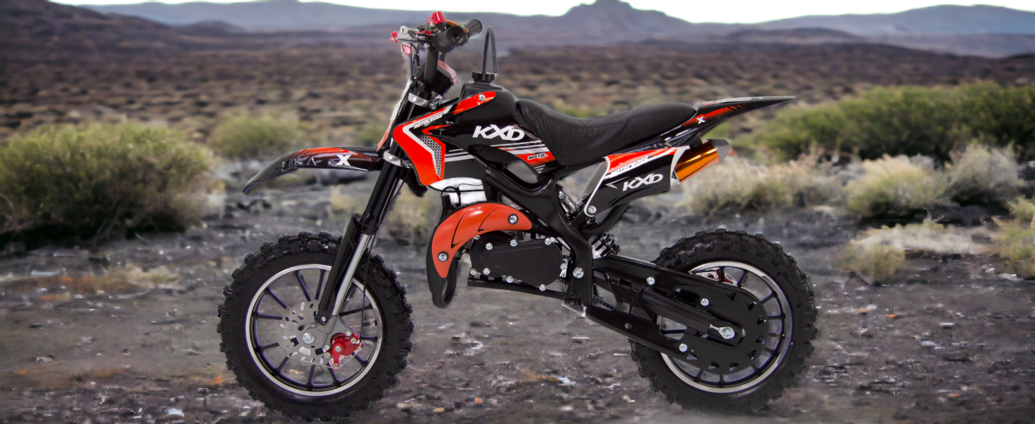 KXD 701 49cc 2-takt Crossbike – Rood – Trekkrachtstarter, Schijfremmen, Aluminium Demper – 45 Km/u – Max. Belasting 60 Kg – Voor Jonge Motorcrossfans