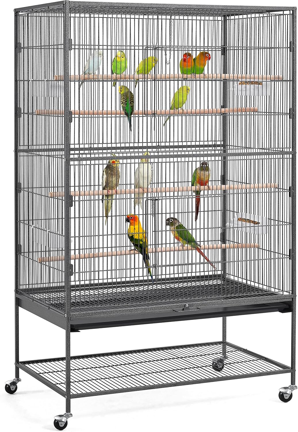 Yaheetech großer Vogelkäfig mit 4 Holzstangen und 360 ° Rädern, Vogelviete mit 2 Türen und Schmutzabletteinsatz, 56 x 93 x 153 cm, schwarz Yaheetech großer Vogelkäfig mit 4 Holzstangen und 360 ° Rädern, Vogelviete mit 2 Türen und Schmutzabletteinsatz, 56 x 93 x 153 cm, schwarz