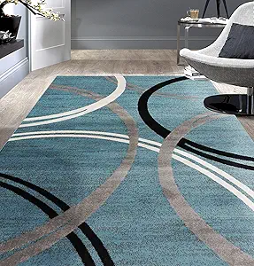Rugshop Modern Wavy Circles Design Area Rug 9' x 12' Blue