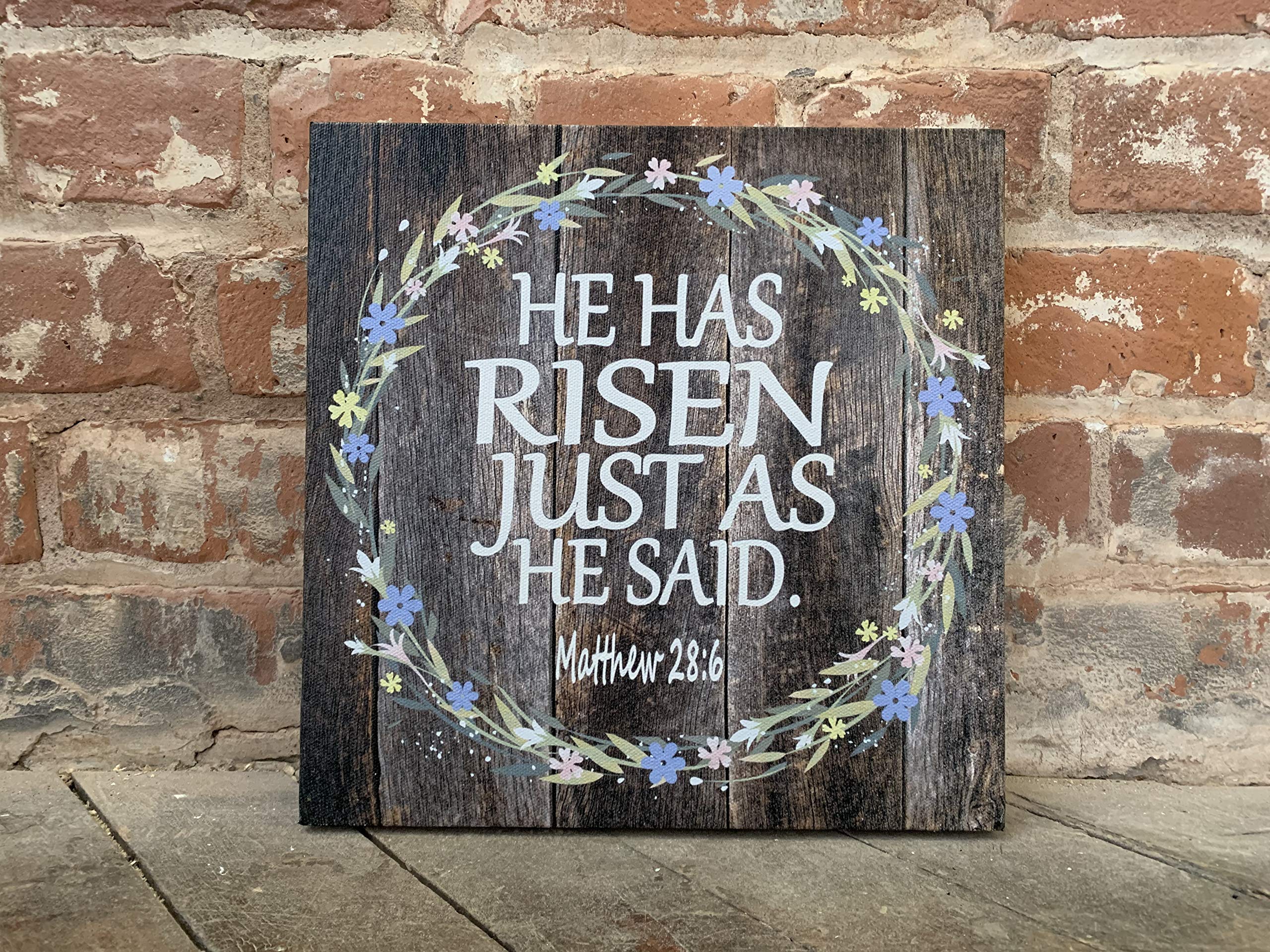 He Has Risen, Easter Decor, Spring Wreath, Matthew 28:6, Customized Canvas