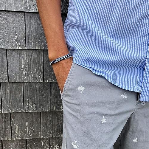 Miniatura 6 de Surfer String Bracelet for Men and Boys Blue Gray White w Hematite Stones Handmade Woven Rope Adjustable Stretch Bangle