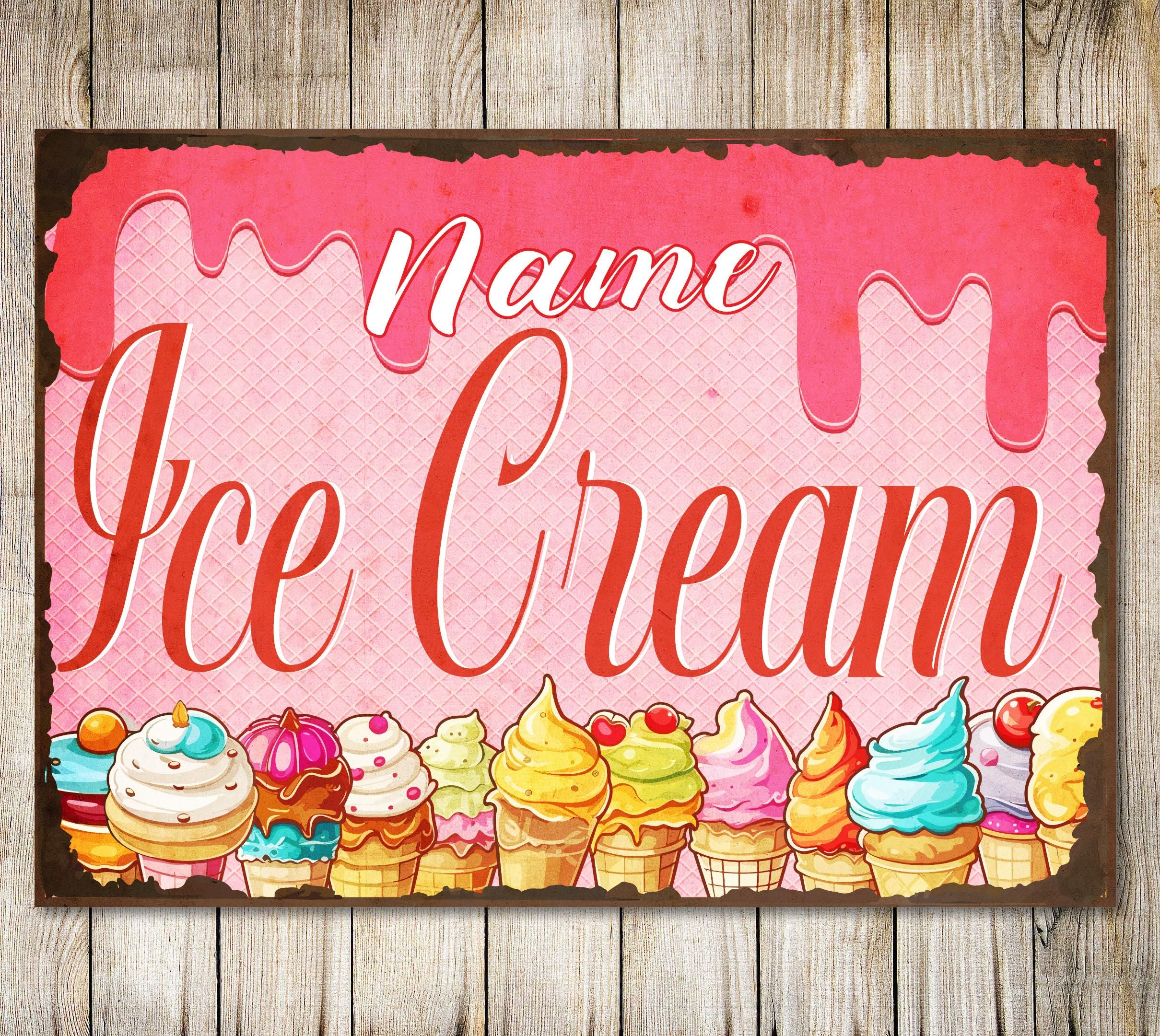 My Pixel Print Metal Personalised Ice Cream Parlour Sign Custom Shop Gift Rustic Vintage Plaque
